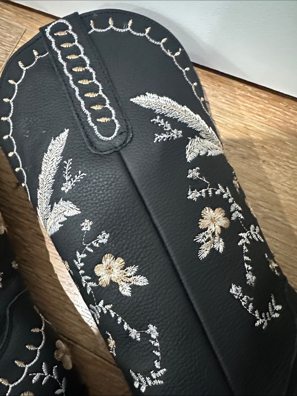 dingo Black Western Knee-High Boots with Gold and Silver Floral Embroidery - Picture 5 of 9